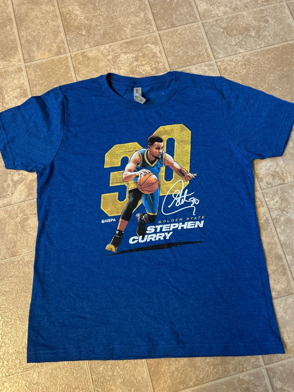 Next Level Apparel Blue Graphic Basketball Tee with Yellow Accent